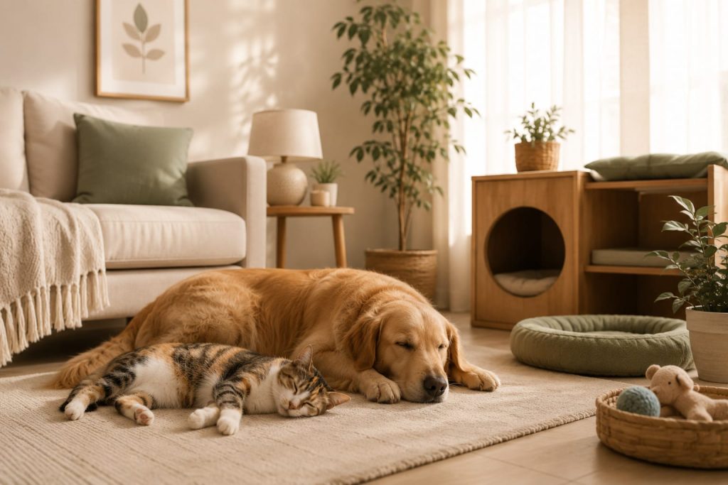 Cat And Dog Sleeping Together
