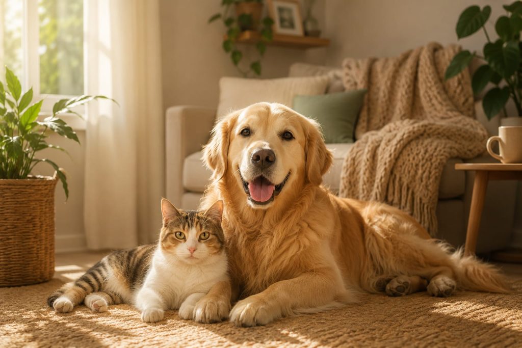 Cat And Dog Sitting Together