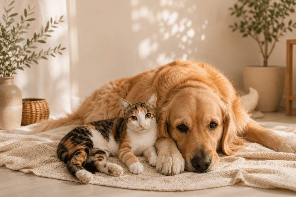Cat and Dog Sitting Together